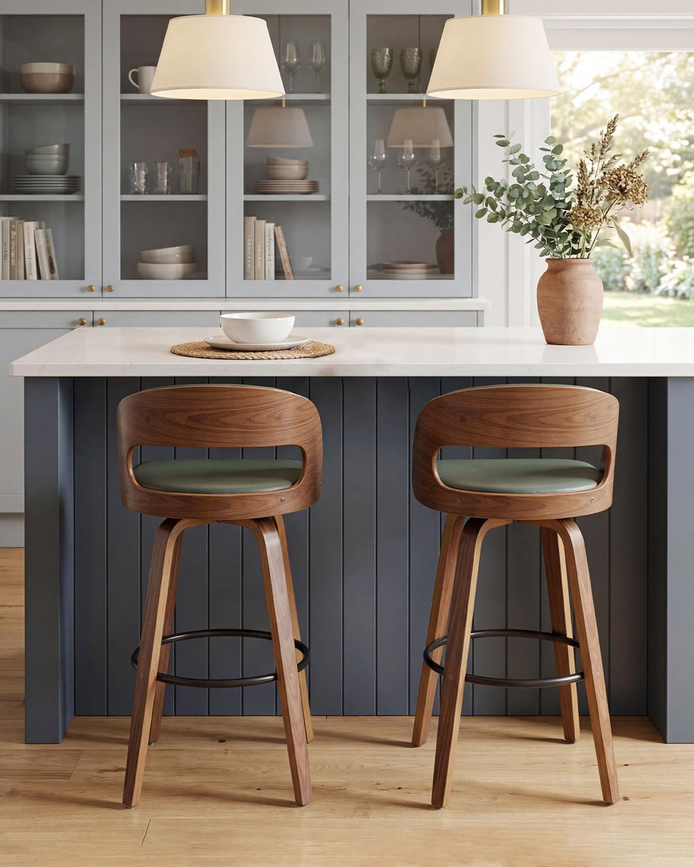 AQG Swivel Bar stools Set of 2 Bar Chairs 26" Counter Height Mid-Century...