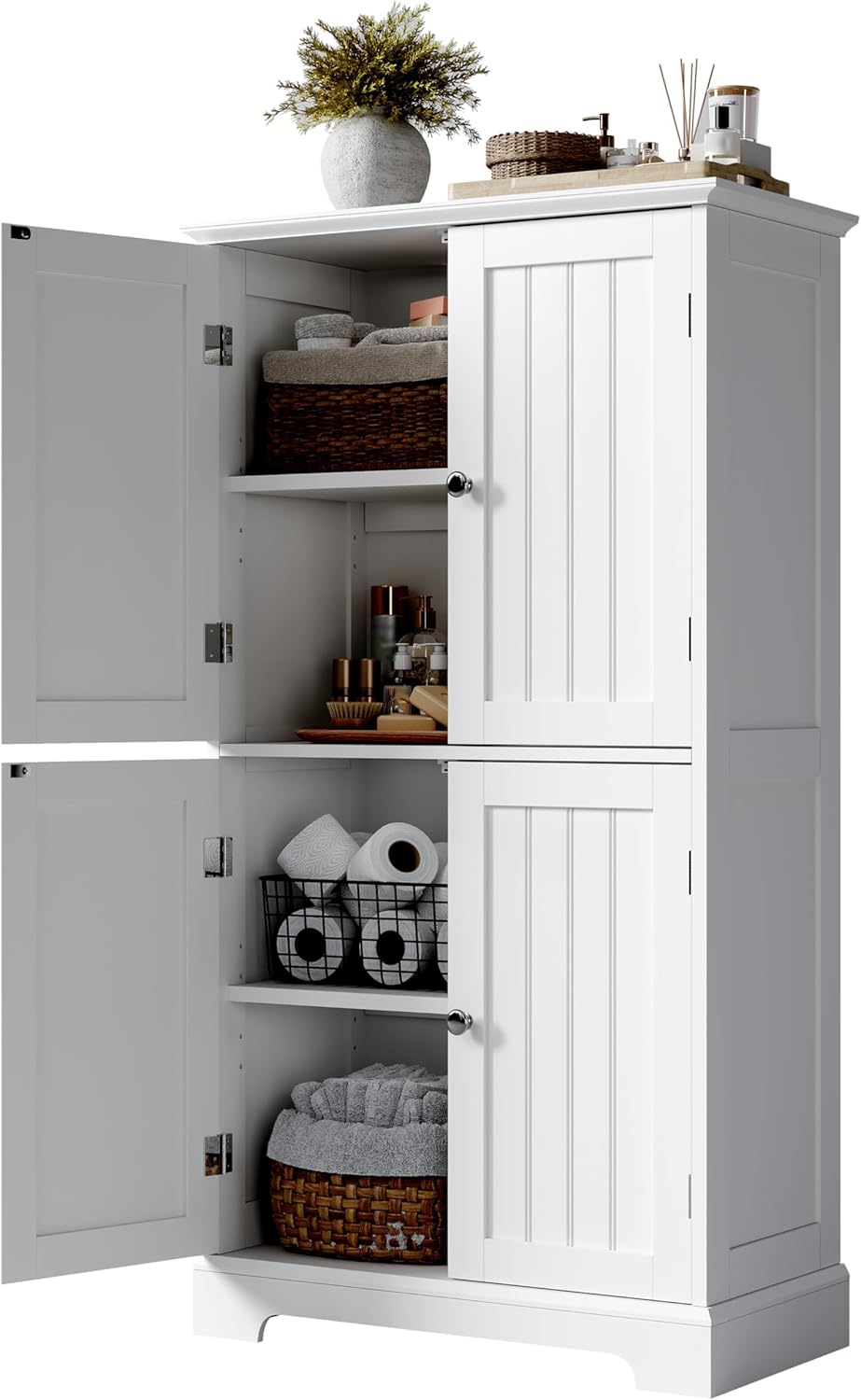 ChooChoo Bathroom Floor Cabinet, Modern Bathroom Storage Cabinet with 4 Doors...