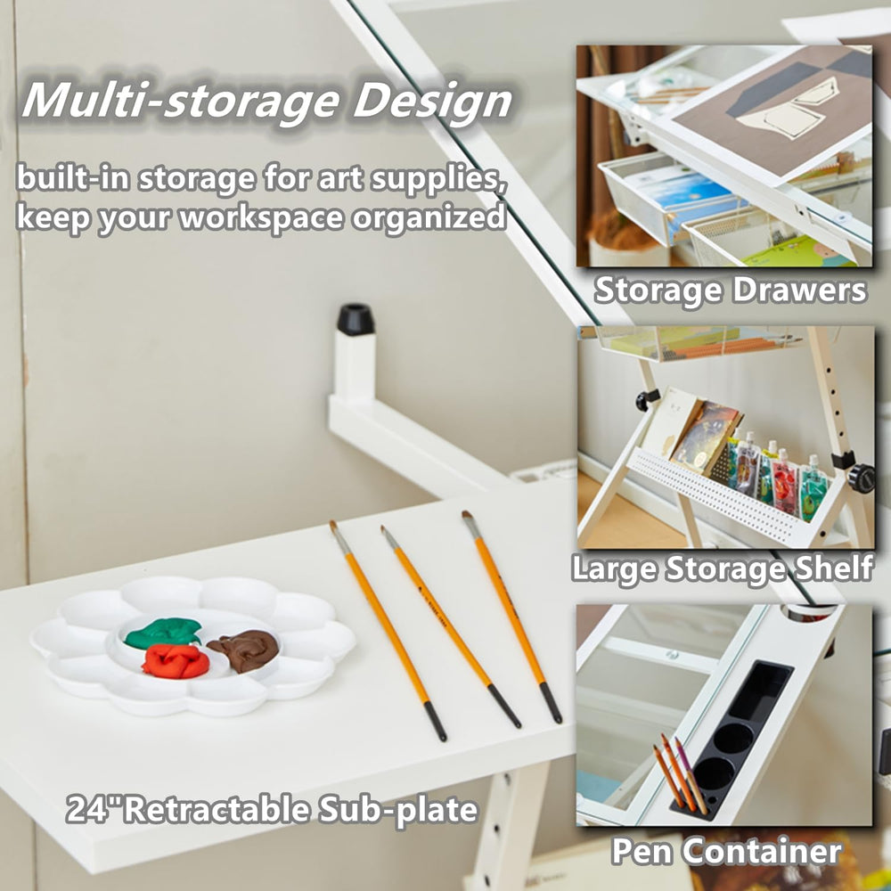 Drafting Table, Height Adjustable Art Tabe with Stool, White | 0-75° Tilting ...