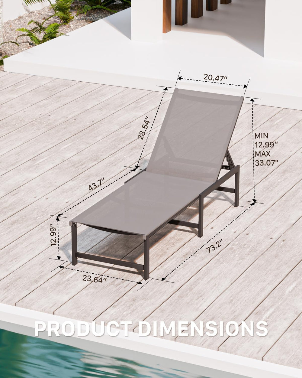 Aluminum Patio Chaise Lounge Chair Outdoor, Grey | Textilene Fabric,Weather-R...