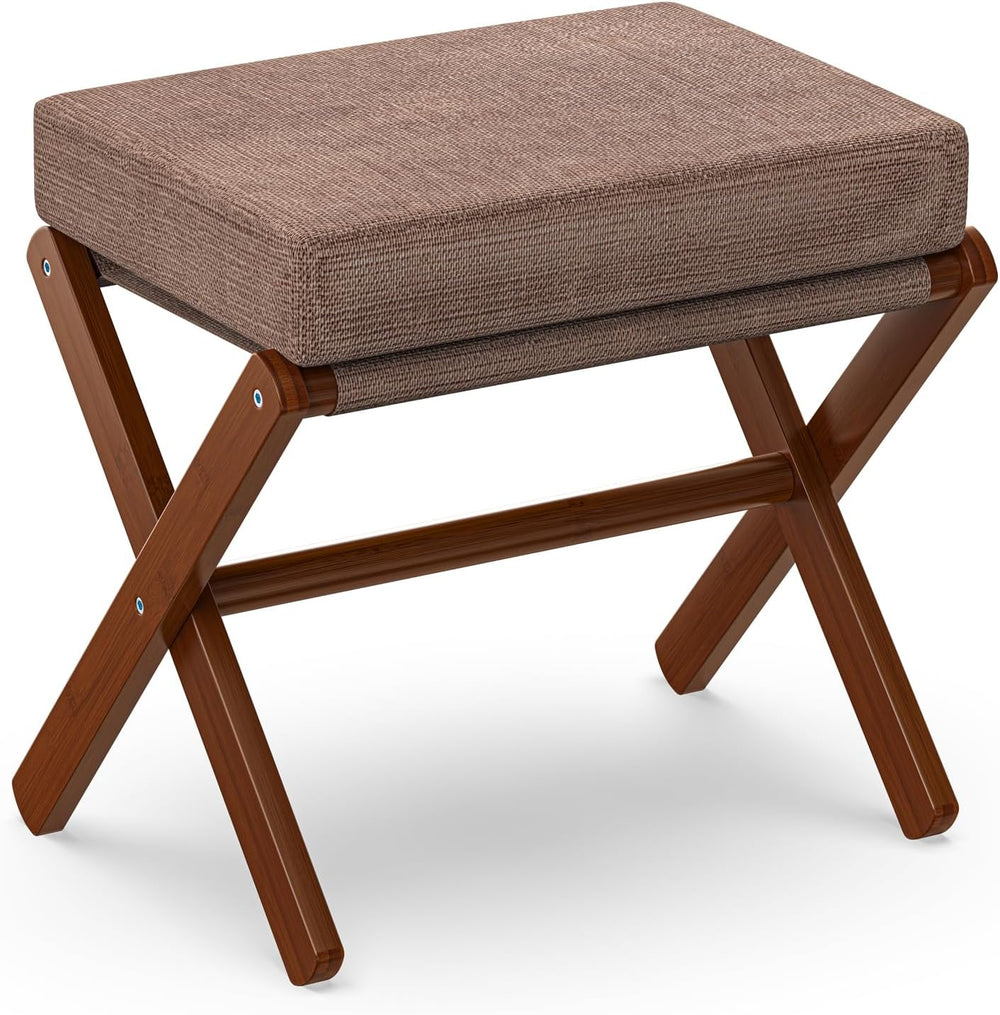 BAMBOOHOMIE Foldable Foot Stool Ottoman, Modern Foot Rest with Bamboo X Legs ...