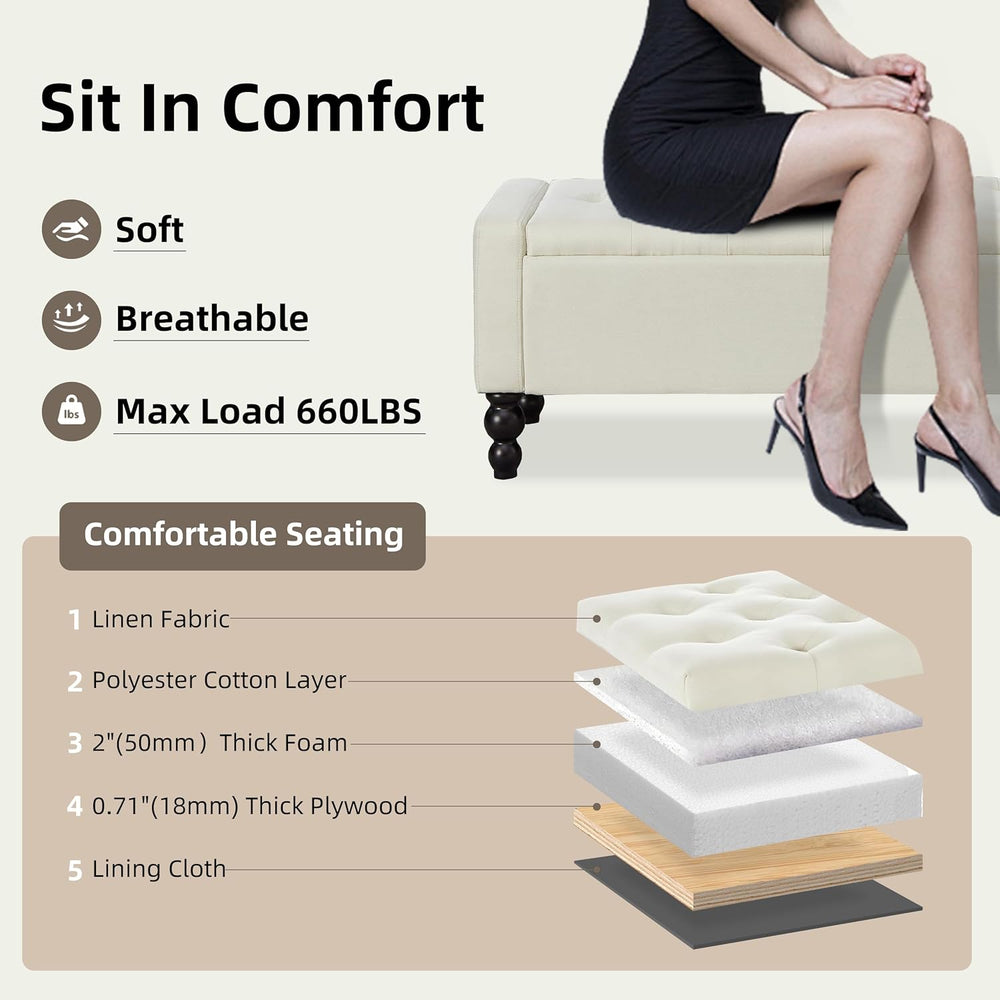 50" W Storage Ottoman Bench with Safety Hinge, Load up to 660 lb Ottoman...