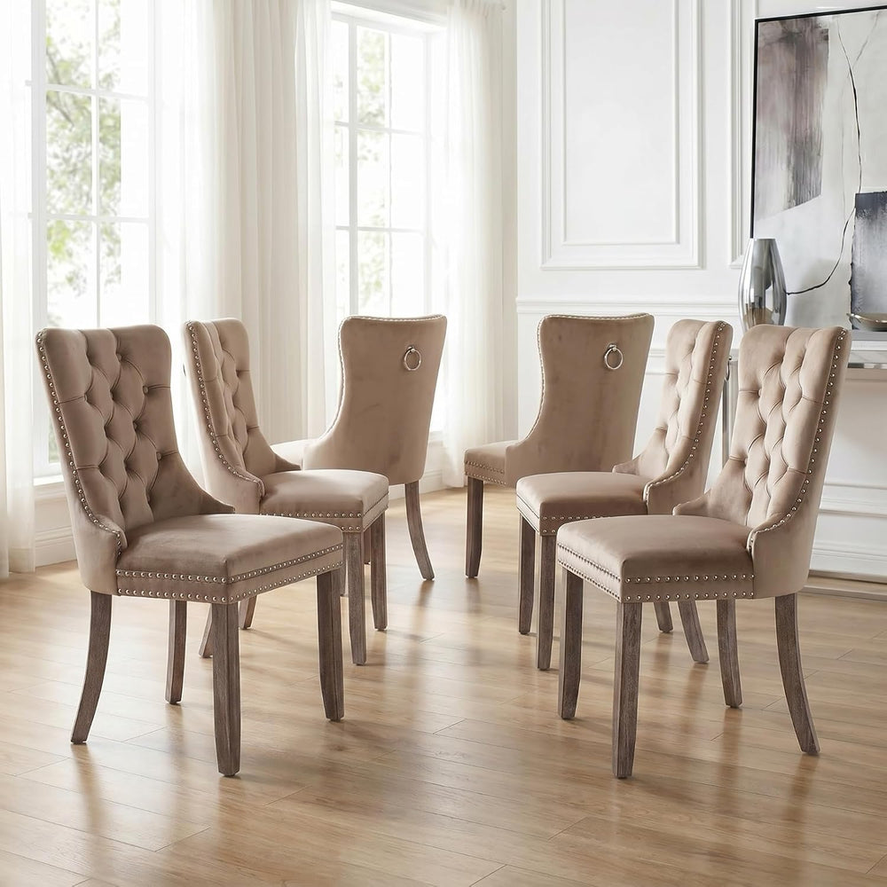 Espresso Brown Mid Century Modern Dining Chairs Set of 6, Velvet Upholstered ...