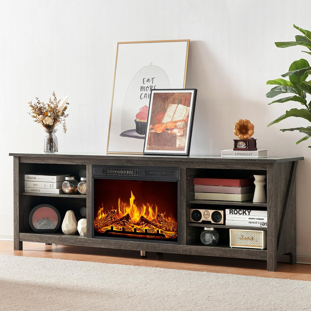 AMERLIFE 70" Fireplace TV Stand with 23" Electric Fireplace for 80&...