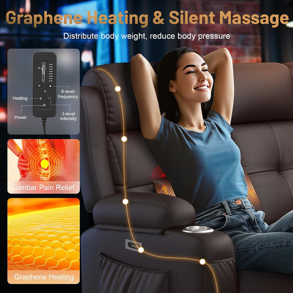 Power Loveseat Recliner Sofa with Massage & Heating, Zero Wall Hugger RV ...