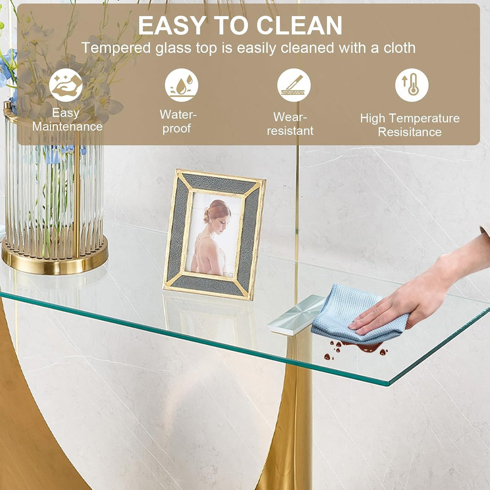 Luxury Gold Glass Console Table, Modern 47" Rectangle Entryway Table wit...