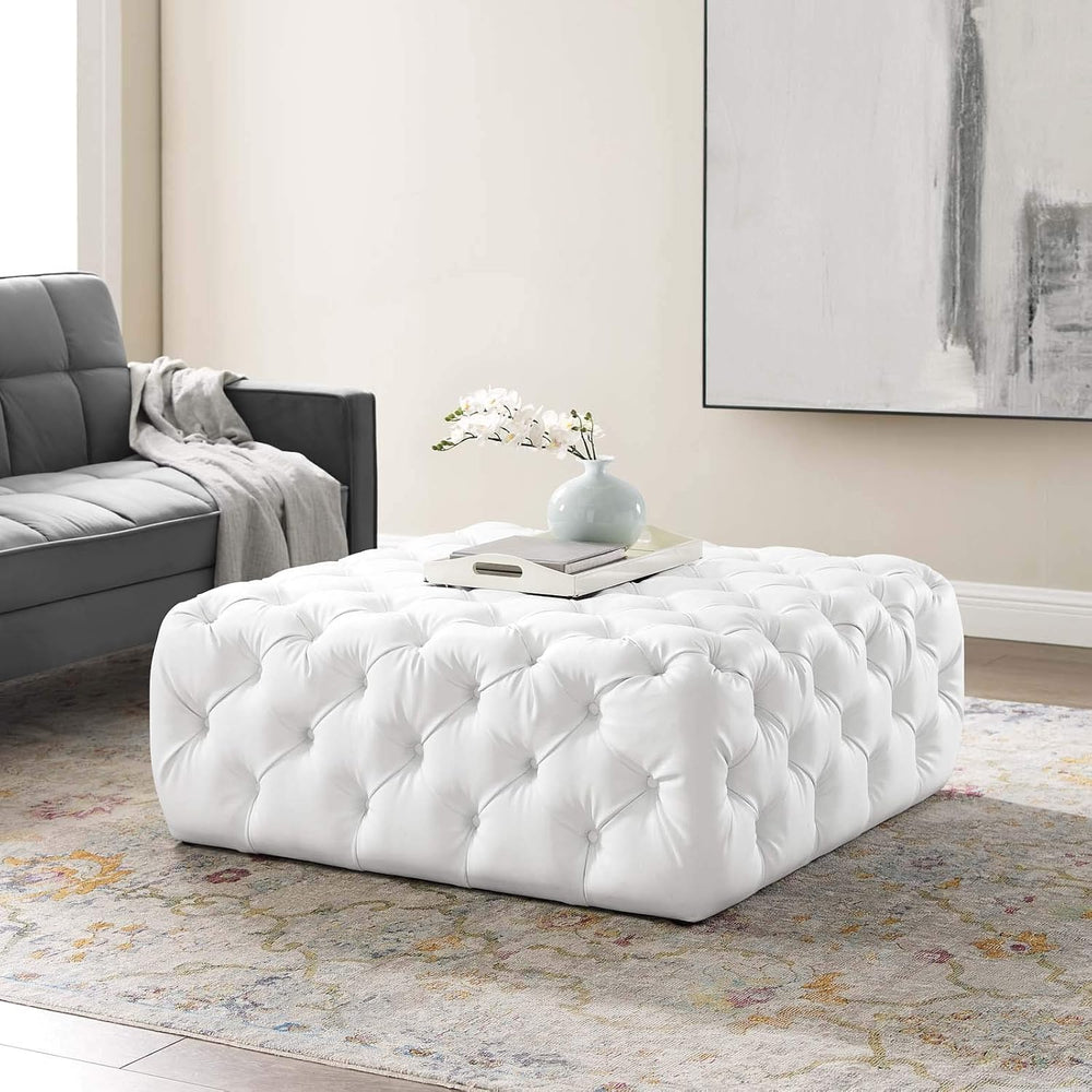 Modway EEI-3773-WHI Anthem Tufted Button Large Square Faux Leather Ottoman, W...
