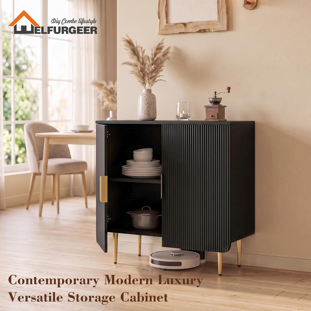 WelFurGeer Fluted Buffet Cabinet with Storage, Kitchen Sideboard Cabinet