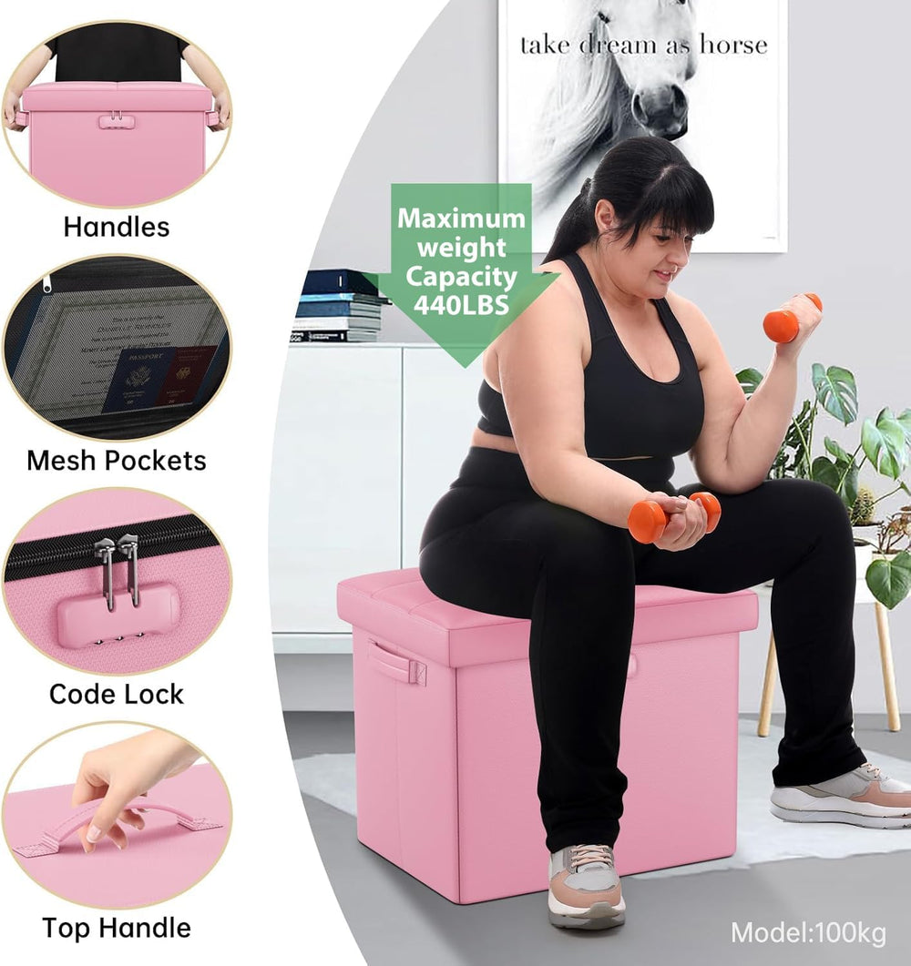 DocSafe Storage Ottoman Foot Rest Stool with Lock & Handles, Fireproof Foldin...