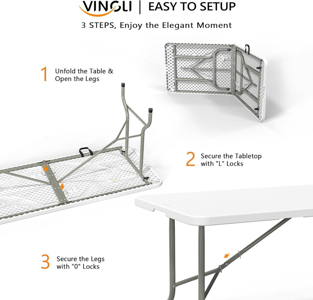 VINGLI 6-Foot Portable Plastic Folding Table,Rectangular HDPE Tabletop Foling...