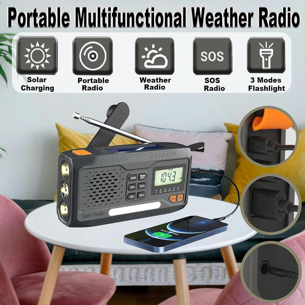 Emergency Hand Crank Radio, 7400mWh Solar Weather Radio with AM/FM/NOAA, Batt...