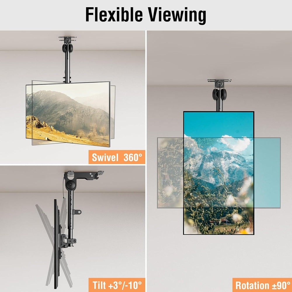 ELIVED Flip Down Ceiling TV Mount for Most 14-40 Inch TVs, 360° Swivel | Flod...