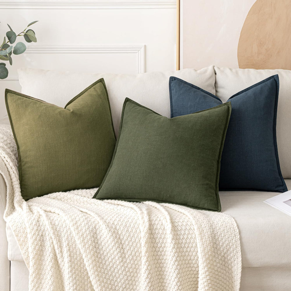 MIULEE Decorative Linen Euro Sham Pillow Covers 22x22 Inch Dark Olive Green