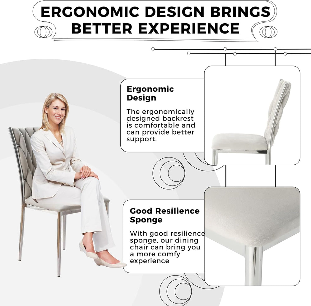 Velvet Dining Chairs Set of 6, Modern Woven Kitchen Chairs with Silver Metal ...