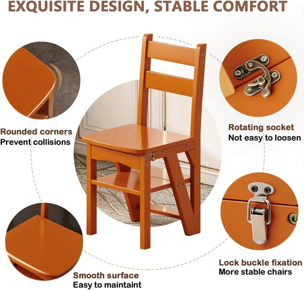 Solid Wood 3-in-1 Folding Ladder Chair, Convertible Step Stool & Display ...