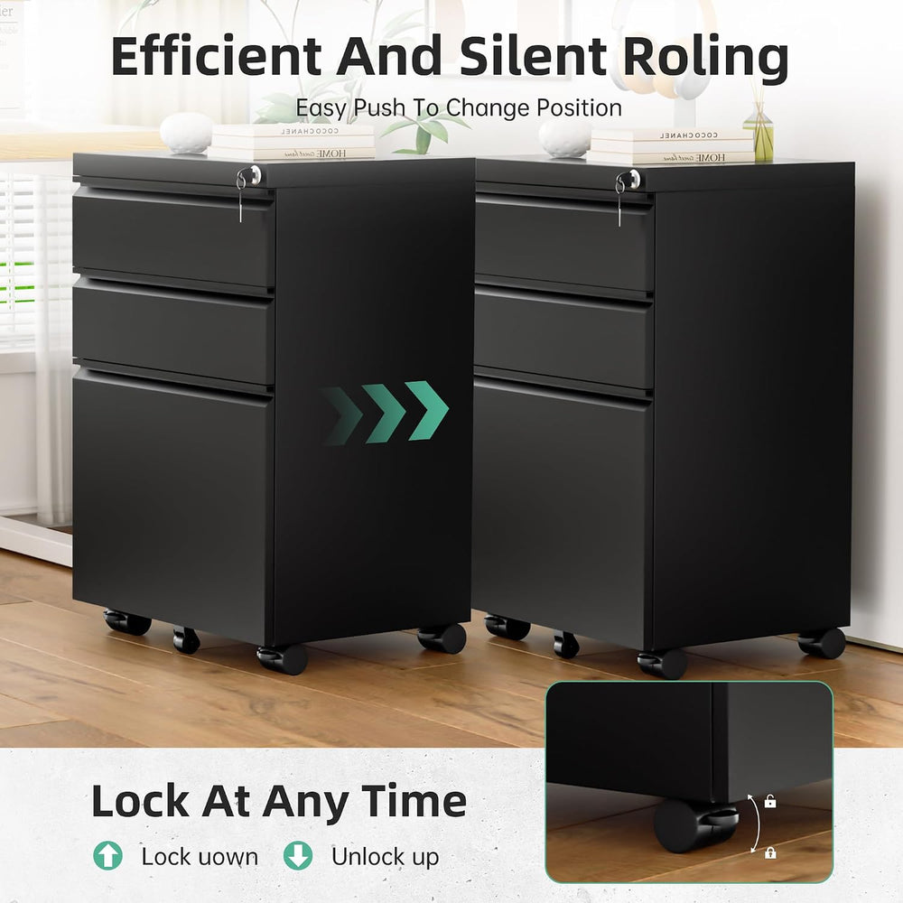 Bonusall 3 Drawer File Cabinet with Lock, Small Under Desk Filing Cabinet for...