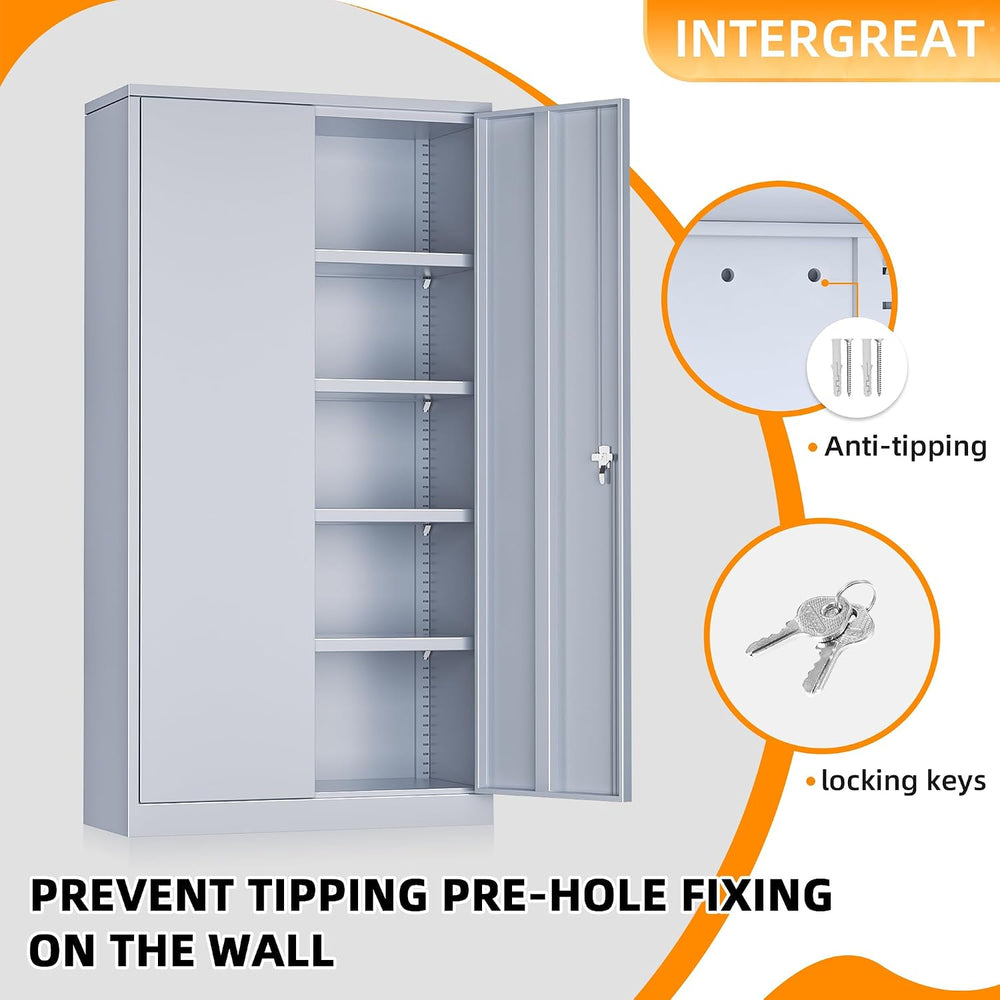 INTERGREAT Metal Storage Cabinets 72” Cement Grey Garage Steel Storage Cabine...