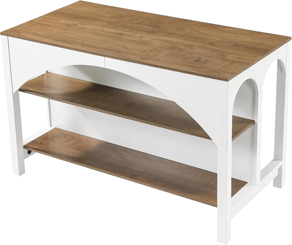 Tribesigns 55" Kitchen Island with 2-Tier Shelves and Seating | Wood Sta...