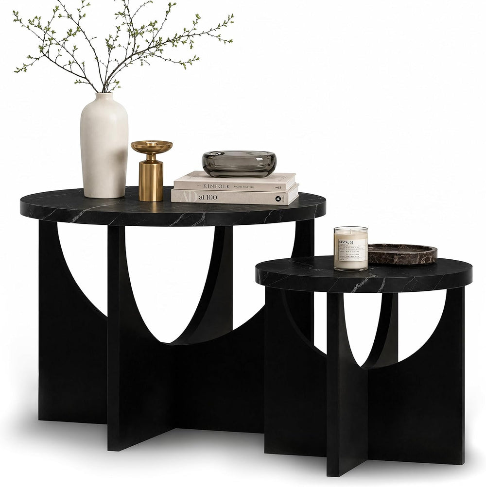 LIKIMIO Nesting Coffee Tables Set of 2, 23.6" Small Round Tables, Black