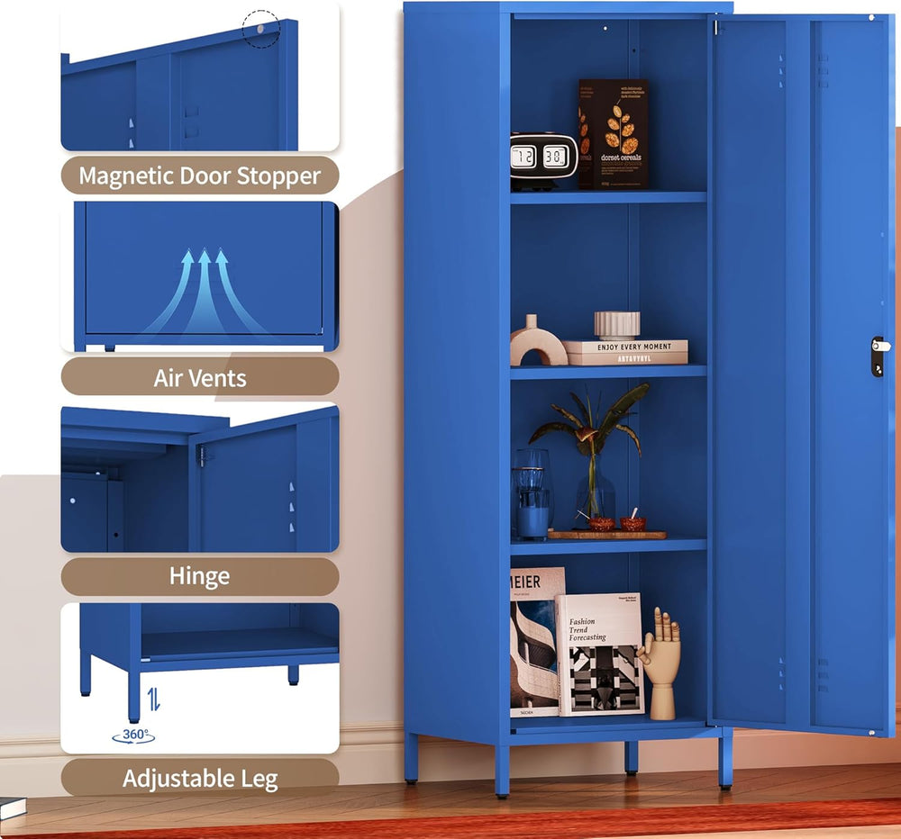 Metal Locker Storage Cabinets 59.06"H Navy Blue Locking File Cabinets Ki...