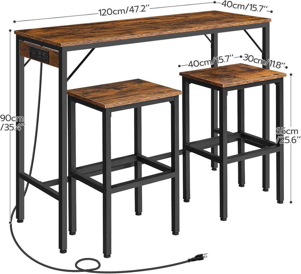 HOOBRO Bar Table and Chairs Set, 47.2" Dining Table Set with Power Outle...