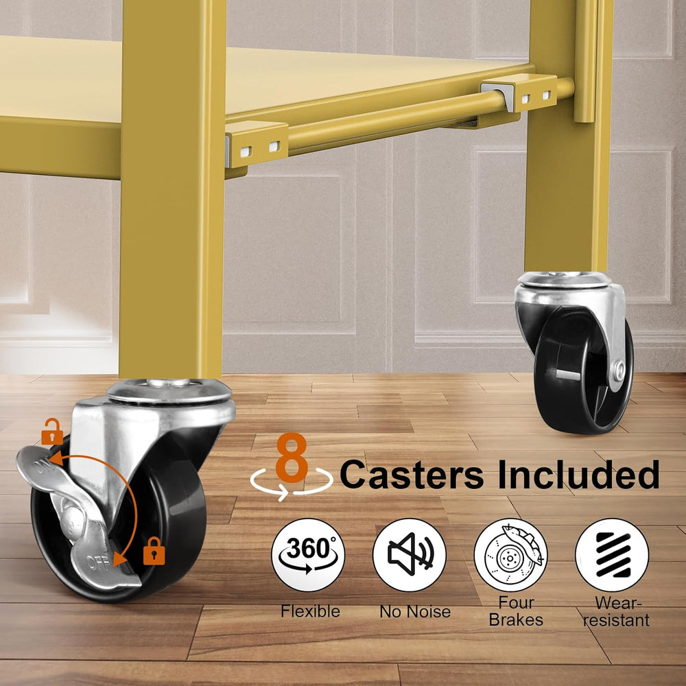 6-Tier Foldable Storage Shelves Expandable Shelf Wheels Gold 2-in-1