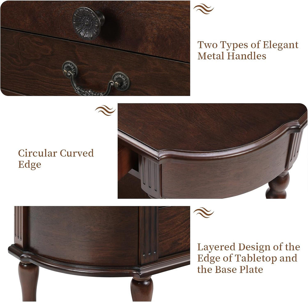 LKTART 43" Half Moon Console Table, Solid Wood Retro Curved Console Tabl...
