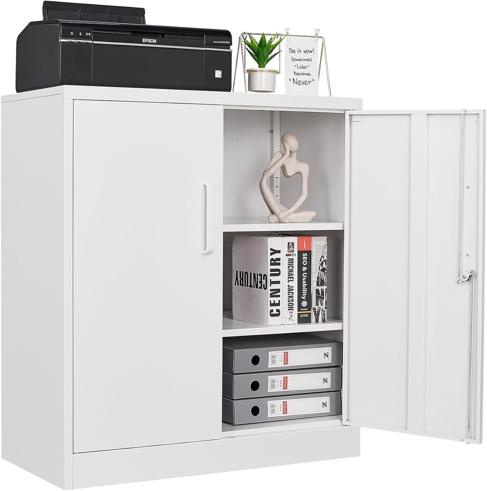 Metal Storage Cabinet, Lockable Steel Storage Cabinet with 2 Doors and Shelve...