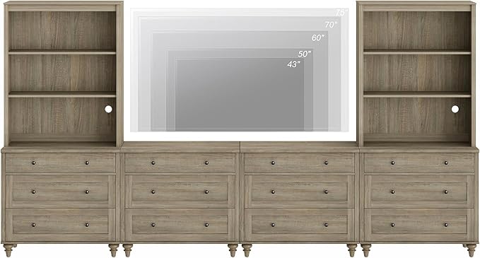 WAMPAT Entertainment Center with Bookshelves for TVs up to 75", Farmhous...
