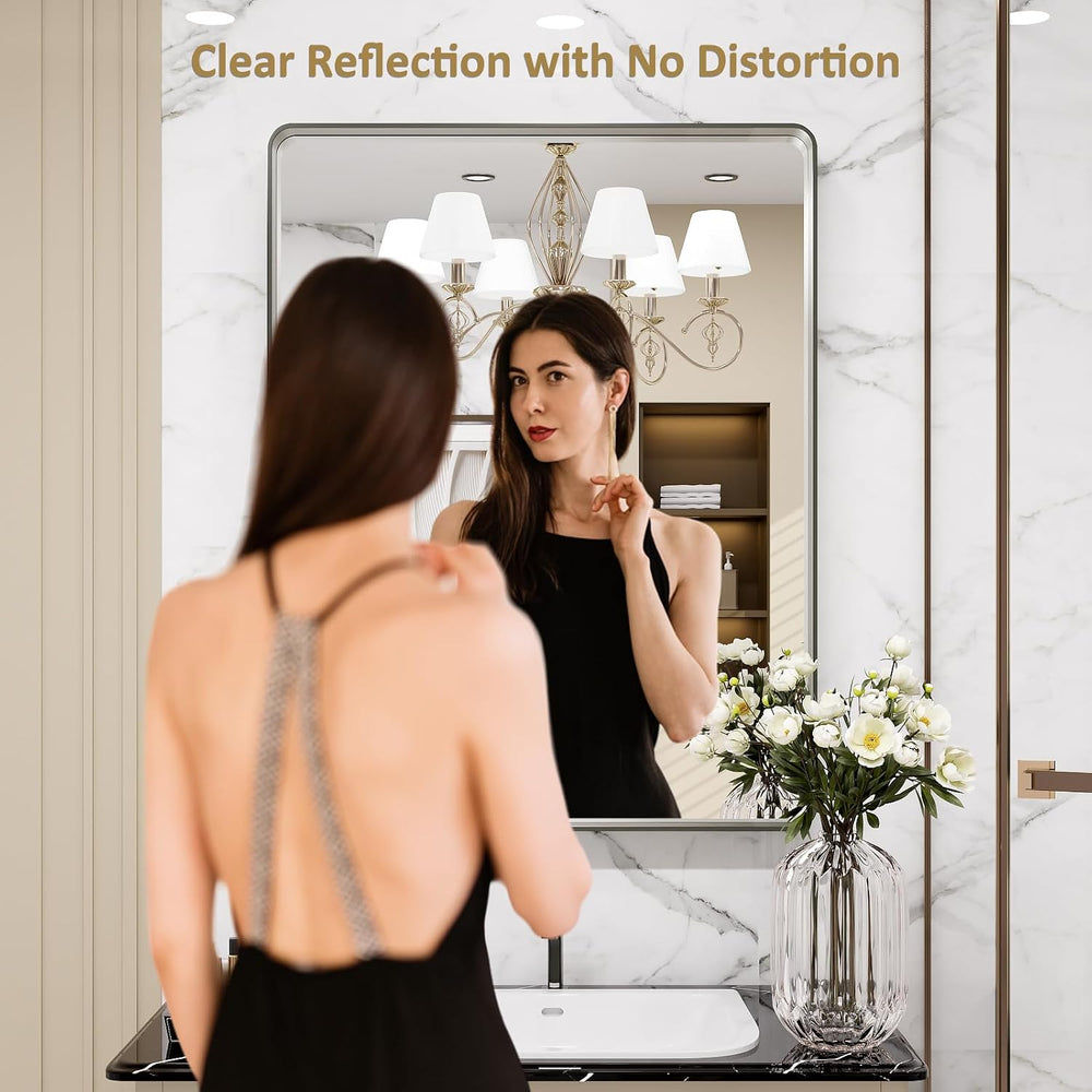 LOAAO 24X36 Inch Brushed Nickel Bathroom Mirror