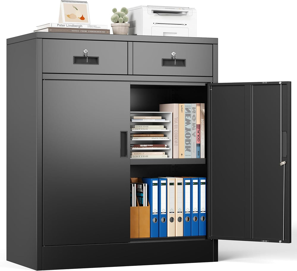 Locking Storage Cabinet, 36" H Metal Storage Cabinet, Metal Garage Stora...