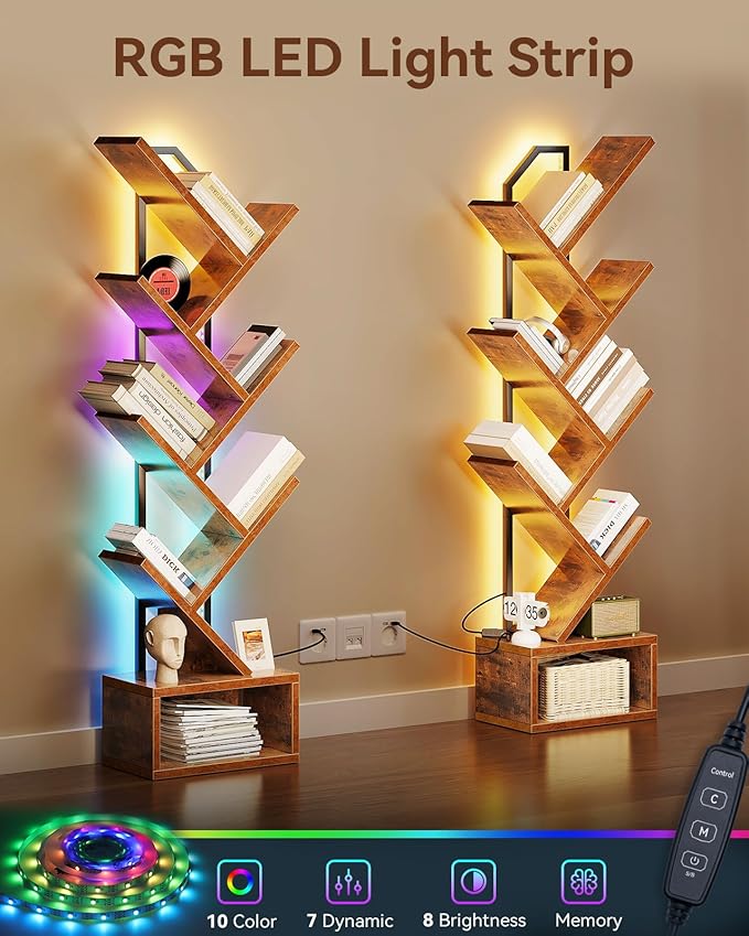 Casaottima 6-Tier Tree Bookshelf — Narrow Floor Standing Bookcase, Tall Steel...