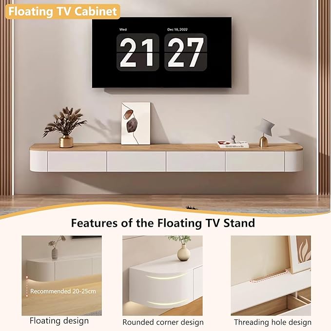 Floating TV Stand with Drawers, Pre-Assembled Wall Mounted TV Console, Modern...