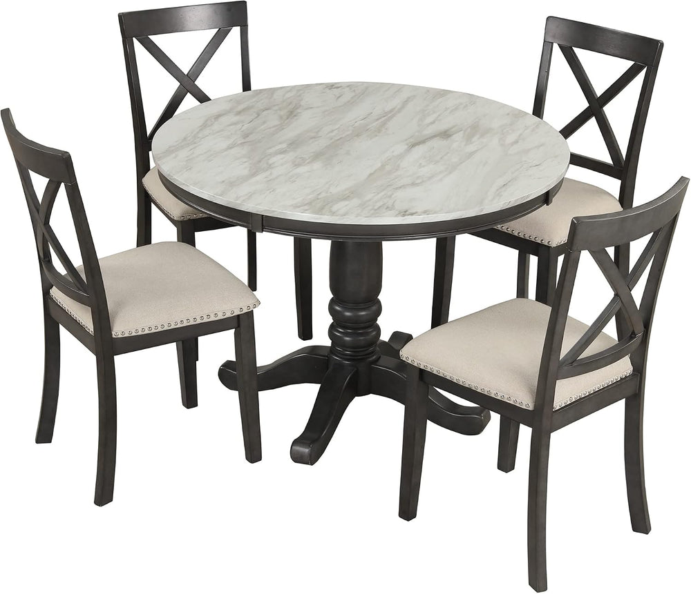 Merax 5 Piece Dining Table Set for 4, Solid Wood Kitchen Table Set with 4 Uph...