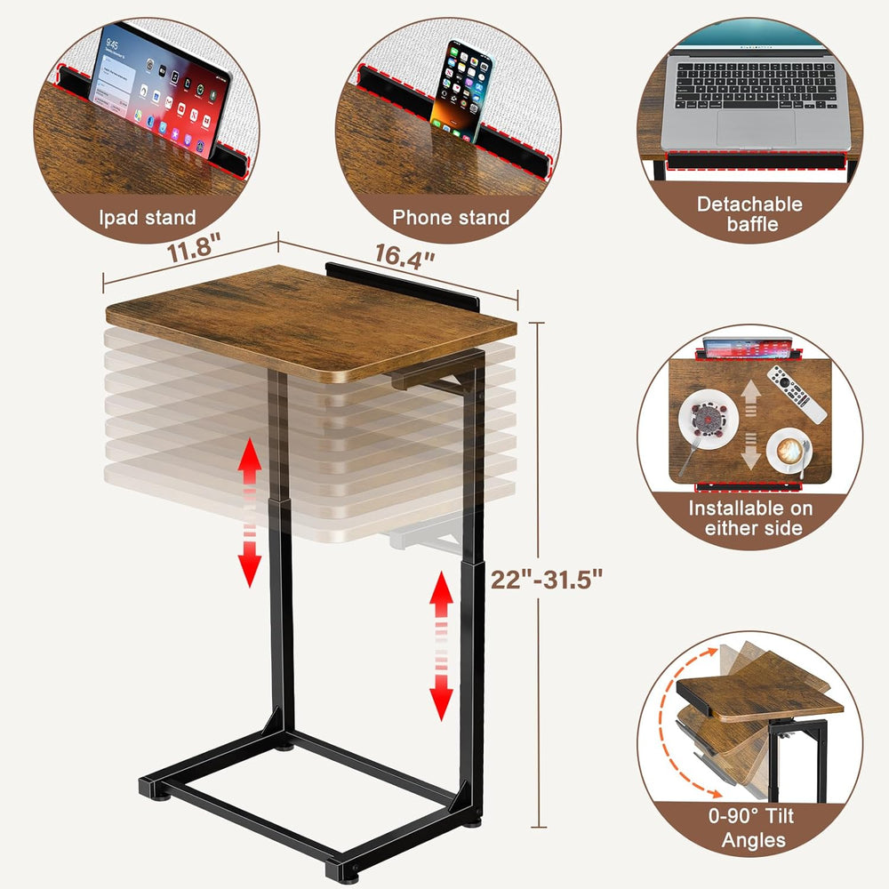 IHAITUN Tv Tray Table, Adjustable Height Couch Narrow Side Table,90° Tilt Ang...