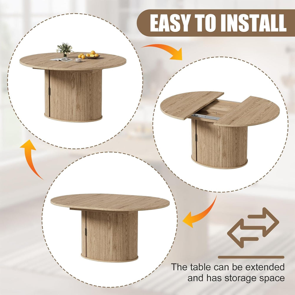 PAKASEPT43-59 Extendable Round to Oval Dining Table with Hidden Storage, Mode...