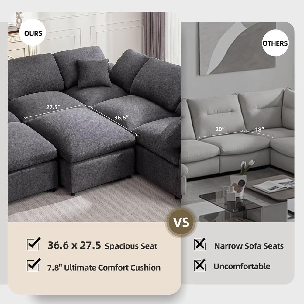 Siiejia Modular 7 Seater Sectional Sofa, Oversized Cloud Couches, Dark Grey