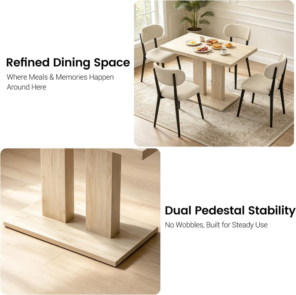 Modern Dining Table Set for 4, 46" Pedestal Kitchen Set Natural