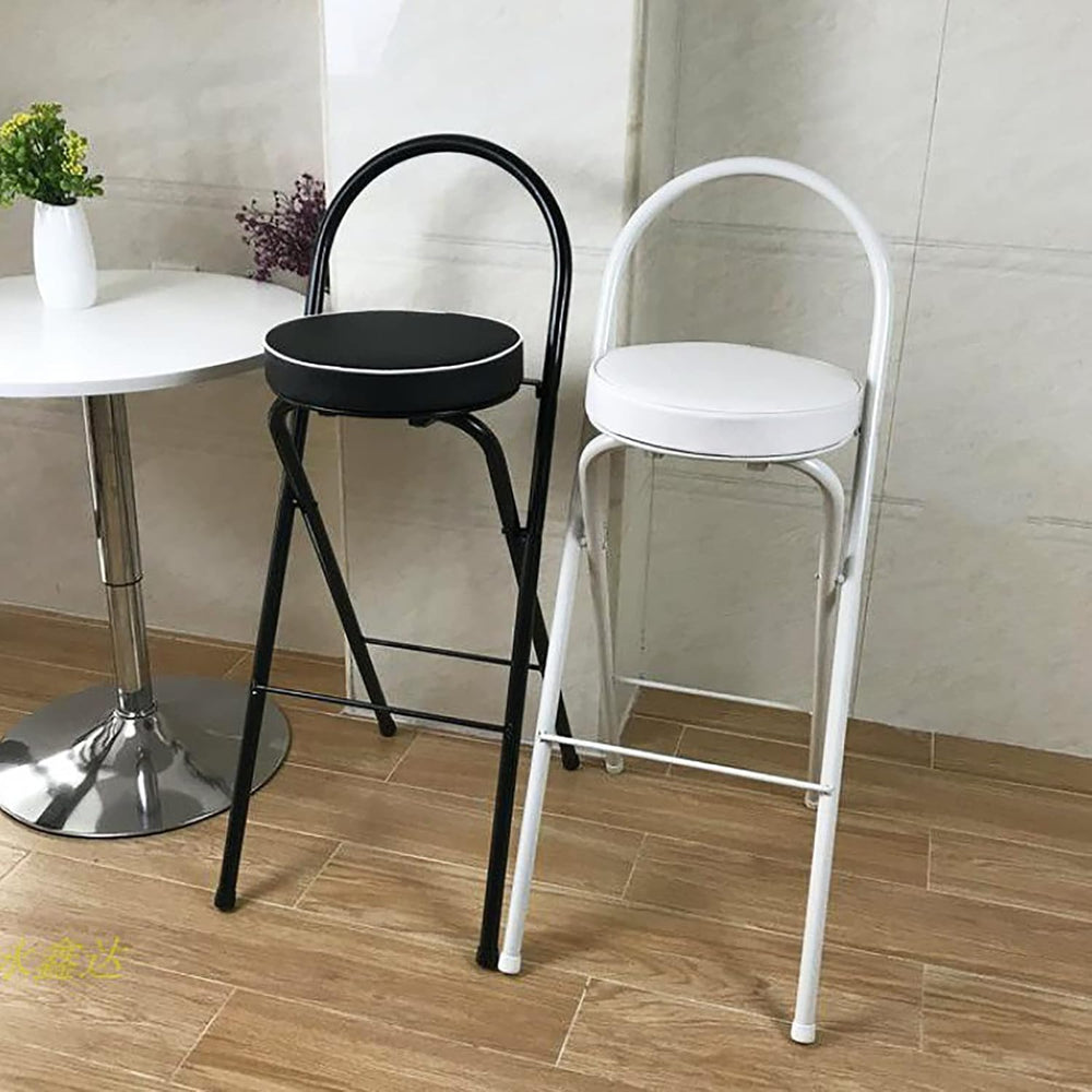 QQXX Folding Bar Stool with Footrest,Leather Padded Folding Kitchen Stool,Por...