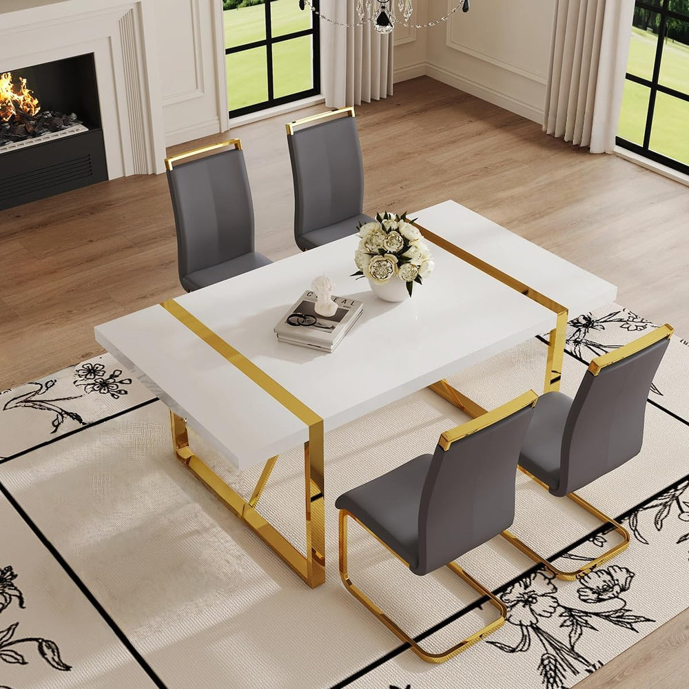 Modern Dining Table Set for 4, 55'' Dining Room Table Set with 4 Faux...