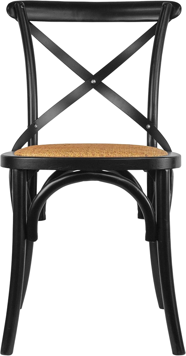 2xhome Wooden X Back Dining Chair | Woven Rattan Seat with Metal Cross Back |...