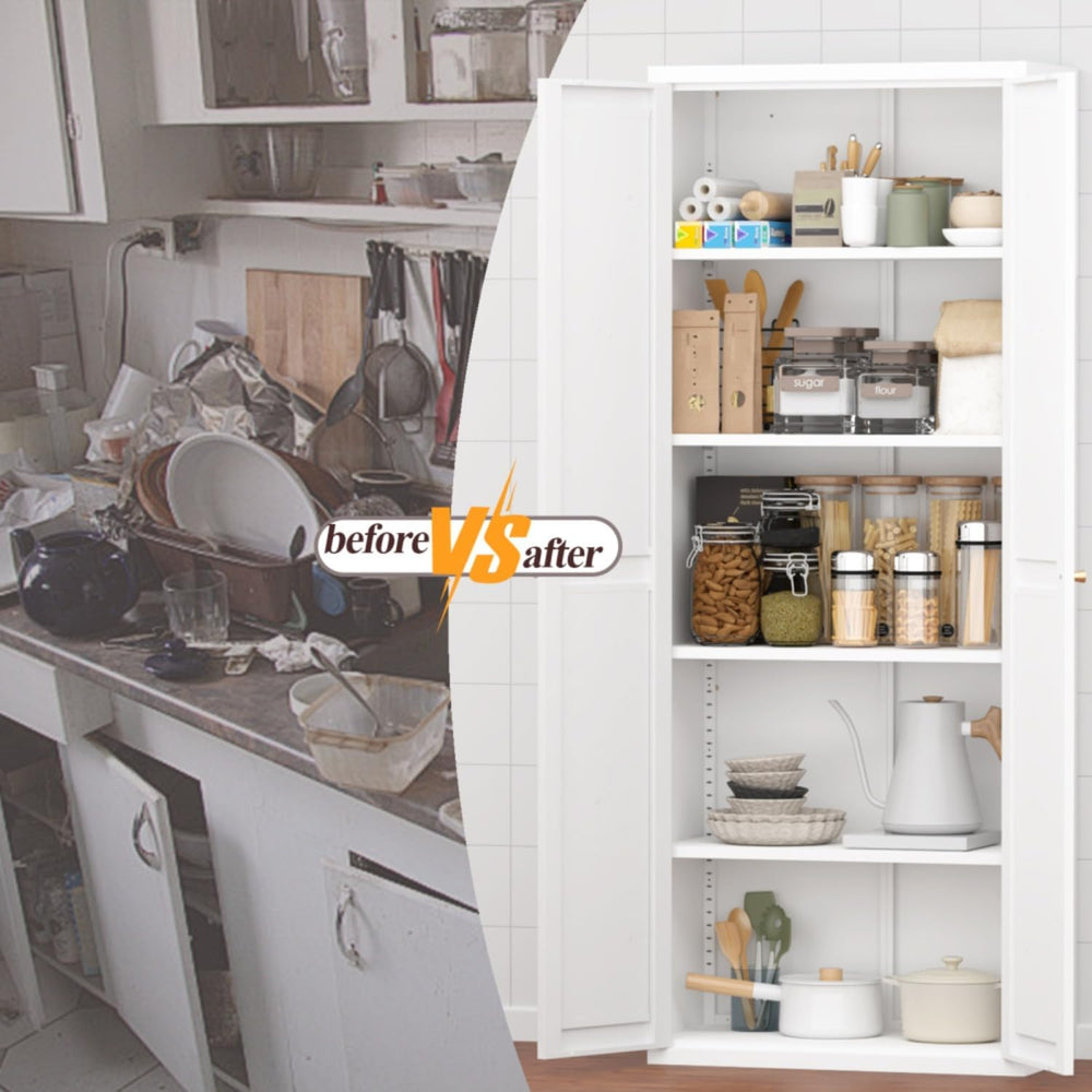 Extra Tall 2-Door Metal Storage Cabinet, 71-Inch Pantry Cabinet with Adjustab...