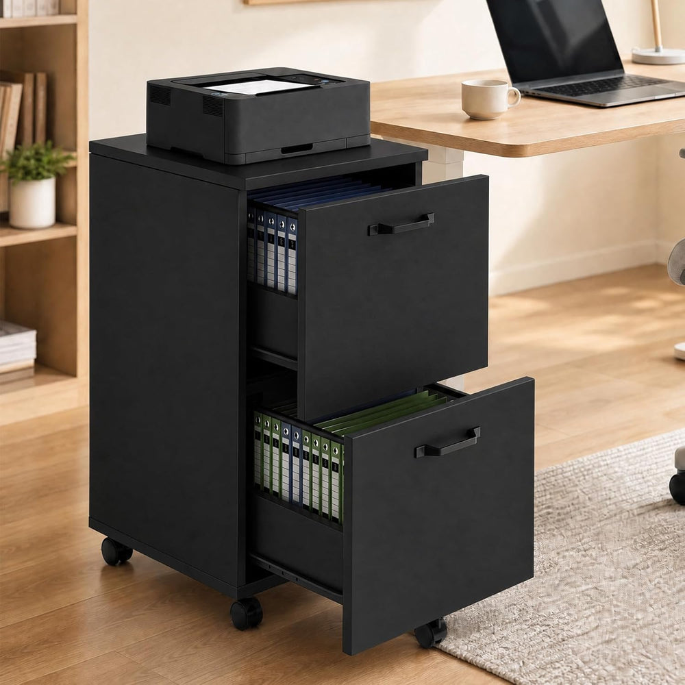 DUMOS 2 Drawer Filing Cabinet, Rolling Wood File Cabinet for Home Office, Und...