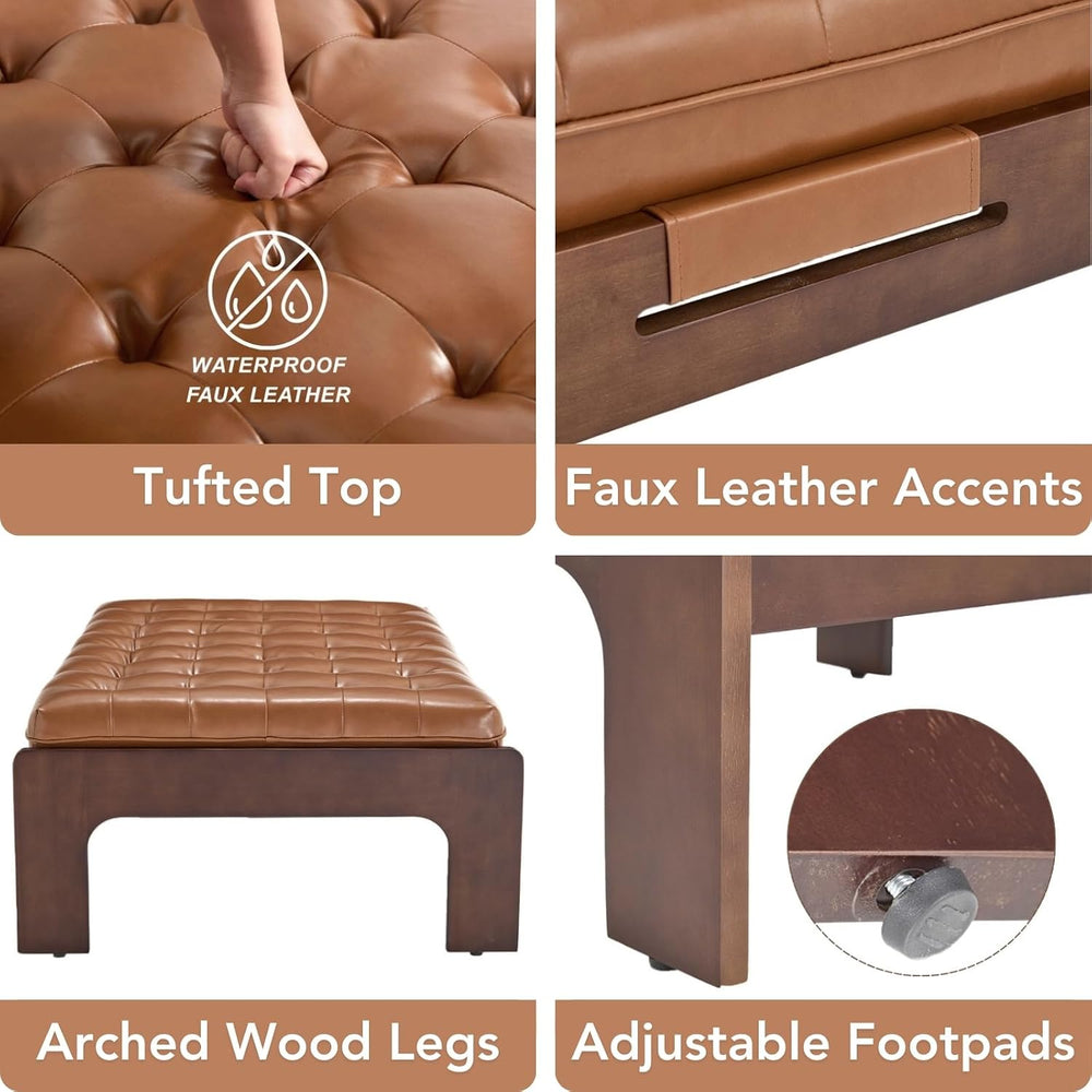 chairus 47.75" Large Rectangle Ottoman Coffee Table, Tufted Faux Leather...