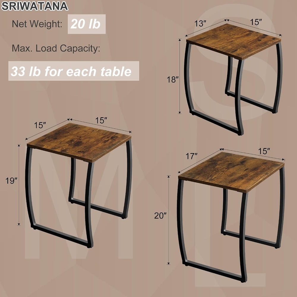 SRIWATANA Nesting Tables, Vintage Side End Tables Living Room, Coffee Snack T...