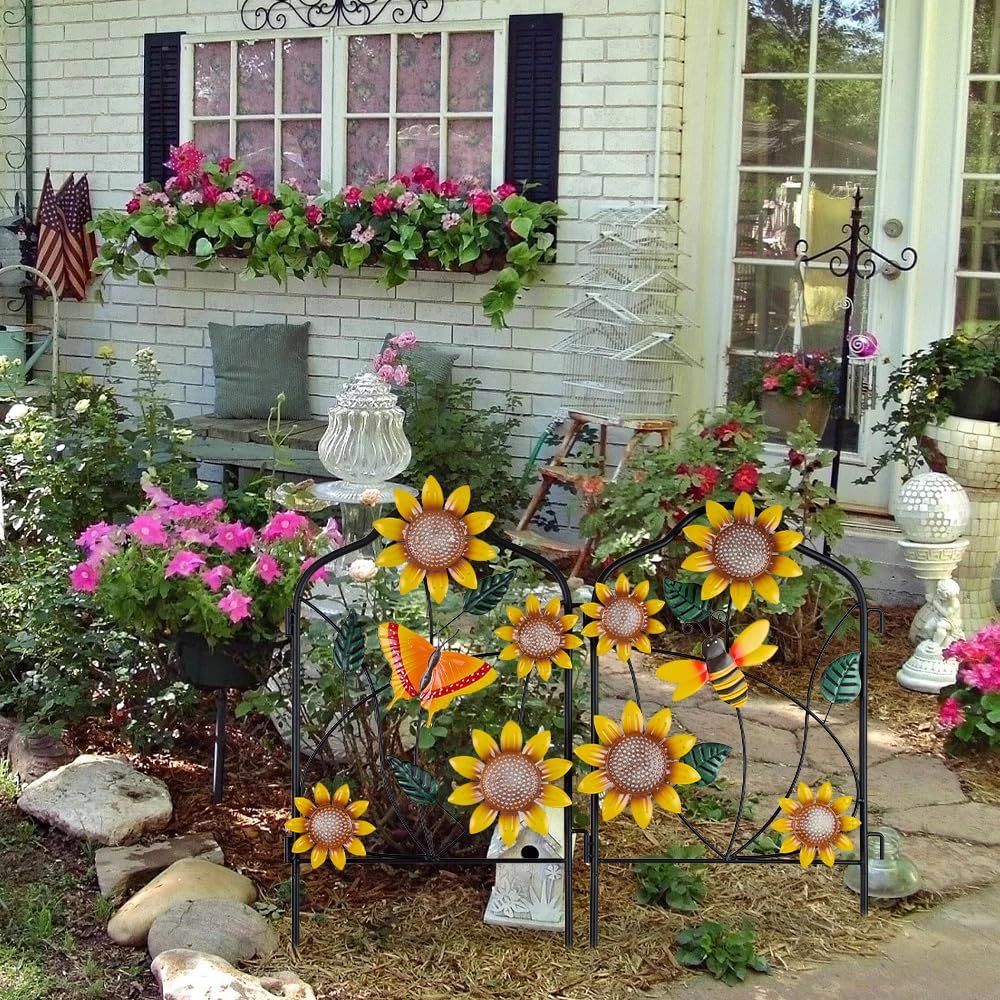 hogardeck Garden Decor for Outside, Set of 2 Metal Fence Decorative Garden St...