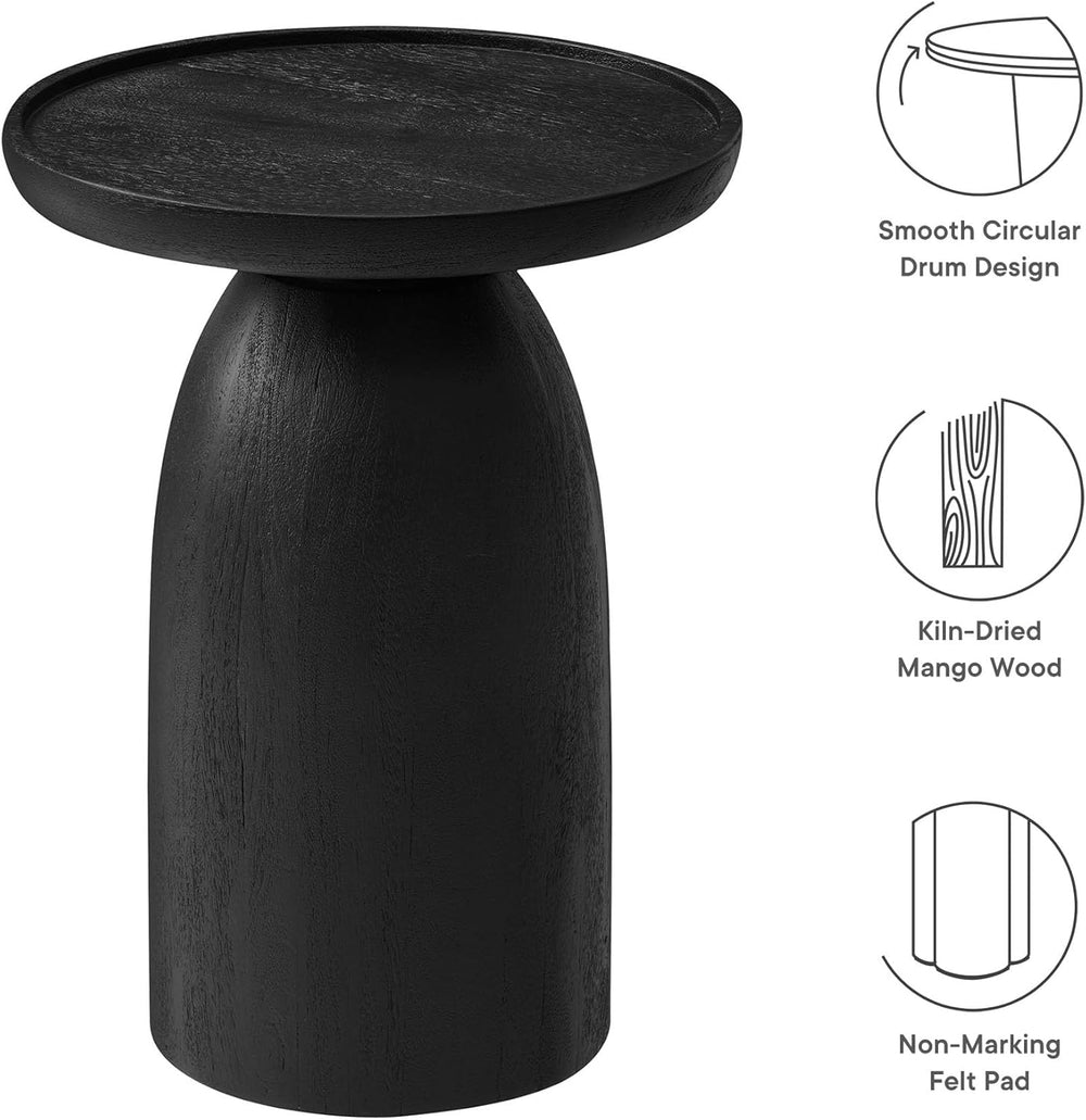 Modway Holloway Solid Mango Wood Side End Table in Black – Contemporary Woode...