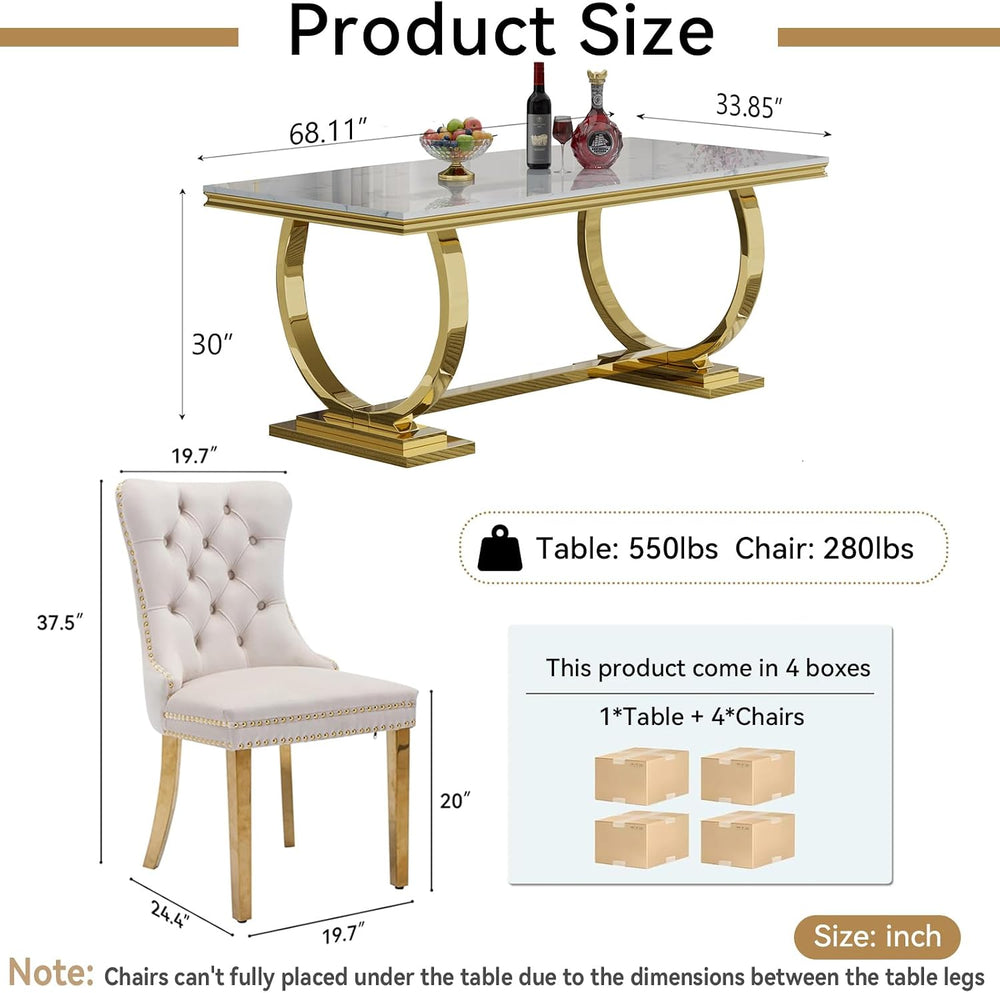 5 Pcs Dining Table Set, Kitchen and Dining Room Table Set for 4, 68" Rec...