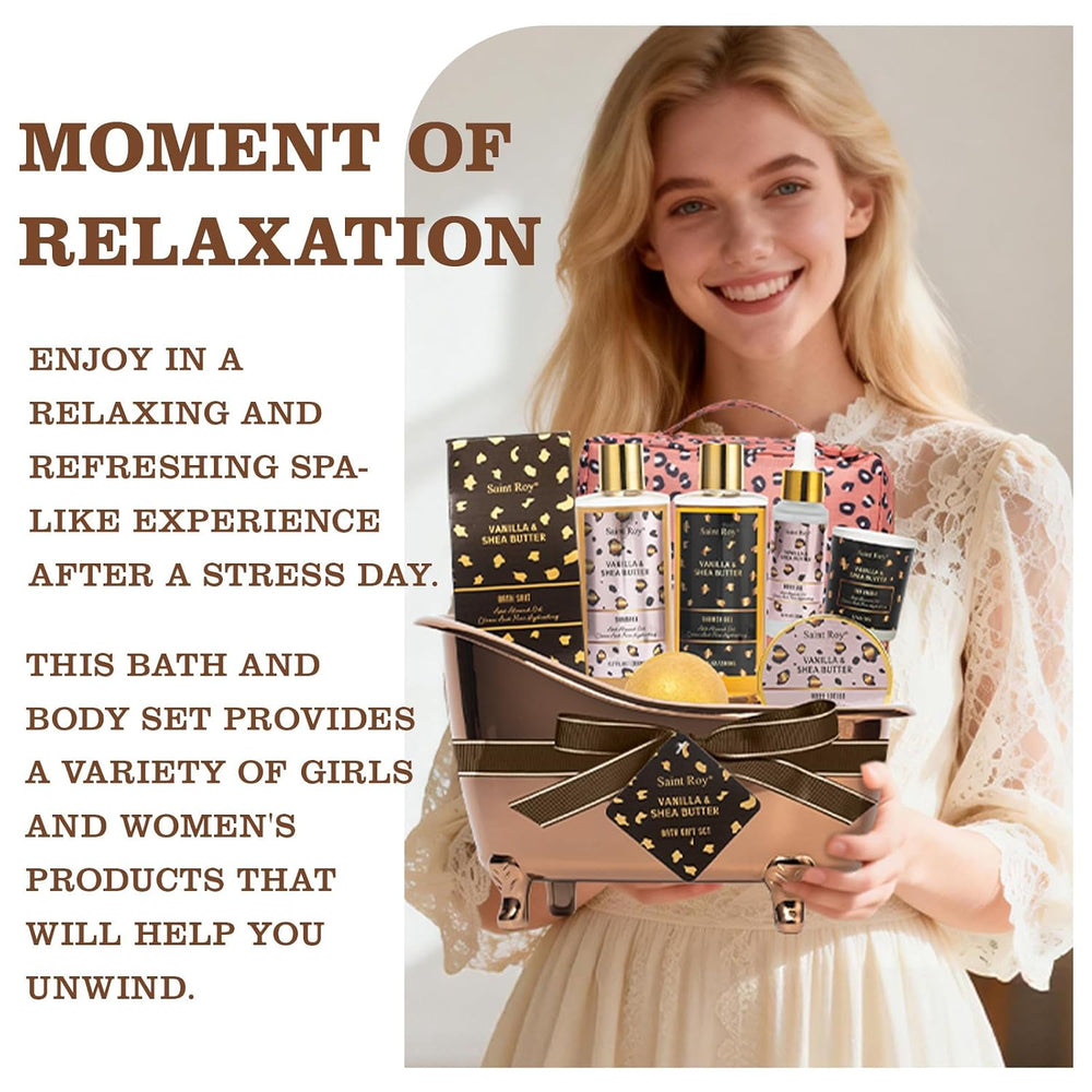Warm Vanilla Spa Gifts for Women, Spa Bath & Body Gift Basket Skin Care Kit