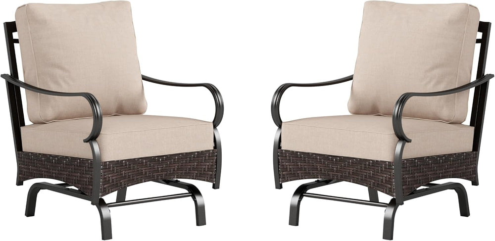 PHI VILLA Rocking Patio Sofa Chairs - 2 PCS Outdoor Rocking Armchairs, Patio ...